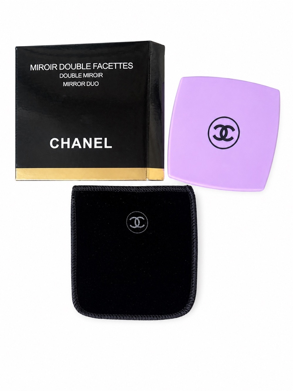 CHANEL Lilac Compact Mirror with Black Velvet Pouch
